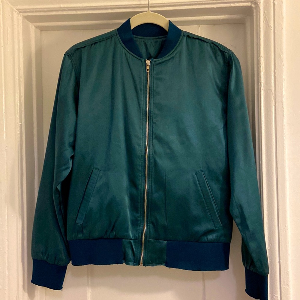 Emerald Green Satin Bomber Jacket